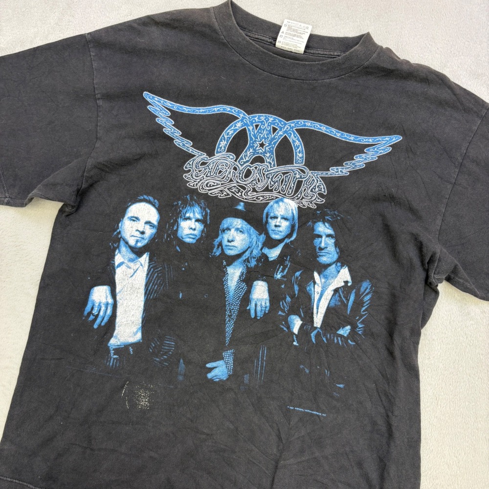 Vintage Aerosmith Shirt Mens XL Black Nine Lives World Tour 1997 Rock Band Tee